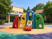 Mur d'escalade pour enfants avec toboggan, équipement de terrain de jeu en plastique pour l'extérieur, structure d'escalade pour maternelle