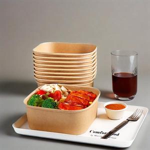 กระดาษคราฟท์สองสีชามกลมเคลือบดินเหนียวนำไปบรรจุภัณฑ์อาหารที่มีฝาปิดสำหรับขนมพิซซ่าแซนวิช - Product Image 2