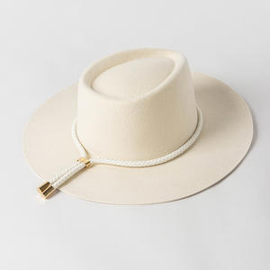 Prêt à expédier <span class=keywords><strong>chapeau</strong></span> Fedora à large bord en feutre de laine noir 100% pour femmes chapeaux de robe <span class=keywords><strong>Borsalino</strong></span> avec corde pour le style de caractère de fête - Product Image 3