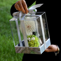 Boîte cadeau carrée en acrylique avec pissenlit géant préservé fait main, décorations pour la maison, fleurs d'hortensia et de gypsophile préservées à jamais