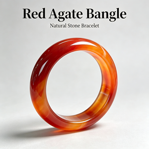 Brazalete de Ágata Roja Cornalina Natural, Brazalete Redondo con Patrón de Bandas Rojas Sangrientas para Mujer, Joyería en Oferta, Regalo - Product Image 1