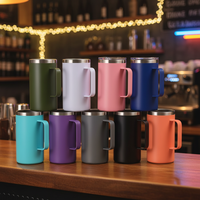 Gobelet isotherme portable en acier inoxydable de 24 oz avec poignée, revêtement en poudre, durable, pour café, voyage, personnalisable avec logo par gravure laser
