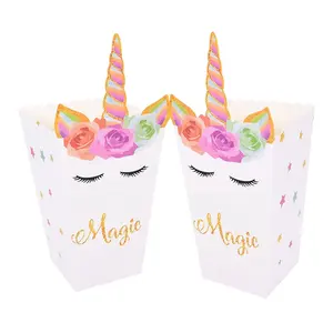 Unique style customized unicorn design eco-friendly chocolate bar popcorn packaging paper box with wave side for birthday party