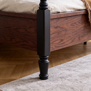 Traditional Oak Wooden <b>Bed</b> Frame <b>Queen</b> <b>Size</b> Box Spring Durable Headboard with Parquet Design - Product Image 2