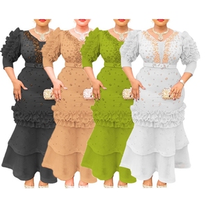 ชุดเดรสทรงหางปลาประดับเพชรแบบสลิมคอวีแขนพองสไตล์แอฟริกันสำหรับผู้หญิง - Product Image 6