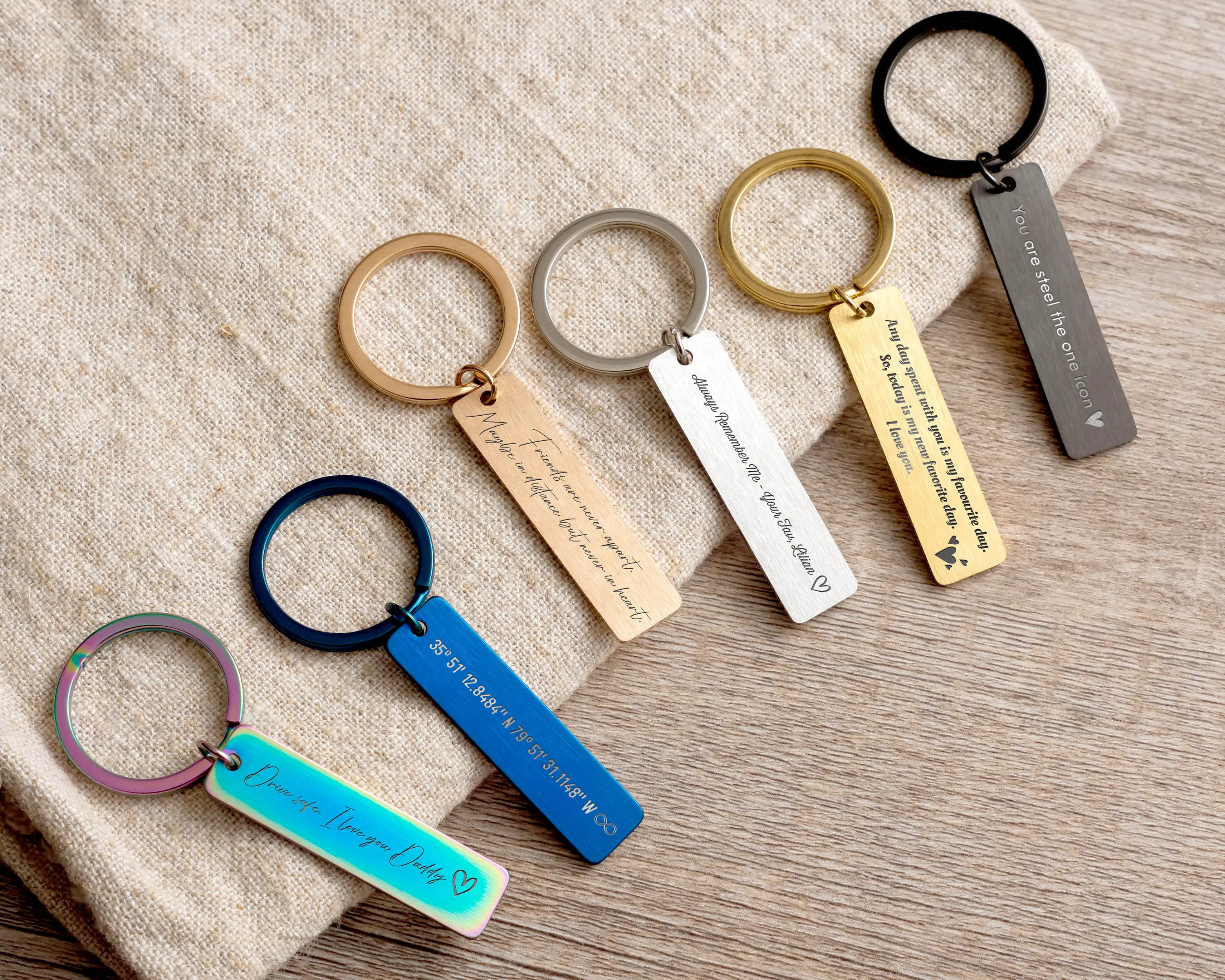 Kim loại Keychain Logo trống keychain thiết kế sáng tạo nhỏ giọt dầu năng động trống Laser Lettering kim loại kẽm hợp kim móc chìa khóa