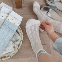 Chaussettes mi-mollet respirantes en coton sans couture pour femme, style Miu, à bord festonné, motif floral en maille fine, avec nœud sans couture
