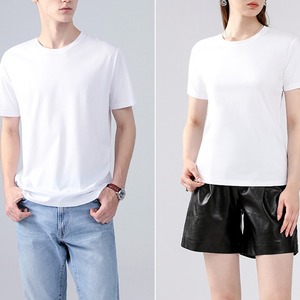 <span class=keywords><strong>Camiseta</strong></span> de Manga Corta para Hombre, 180 g/m², Algodón Pima de Alta Calidad, Imprimible con Logotipo, Cuello Redondo, Color Blanco Sólido, Ajustada - Product Image 2