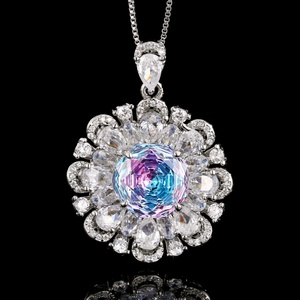 Fashion Eco-friendly Copper Gold 12-10mm Gradient Zircon Vintage Floral Pendant <b>Earrings</b> Ring 3-Piece Jewelry <b>Set</b> for Party - Product Image 4