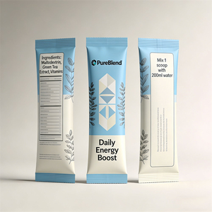 Sachet individuel personnalisé de qualité alimentaire pour complément nutritionnel, boisson lactée en poudre protéinée, emballage en stick à dose unique - Product Image 1