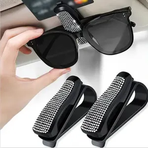 Clip de gafas de sol de lujo, tarjetero, diamantes de imitación, accesorios para coche, Clip interior para gafas de coche