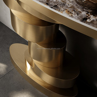 Console de salon de style moderne avec structure en acier inoxydable et plateau métallique – Meuble d'entrée unique pour villa, hôtel et appartement