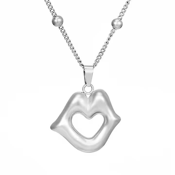 สร้อยคอหัวใจเปิดปากสีเหล็ก