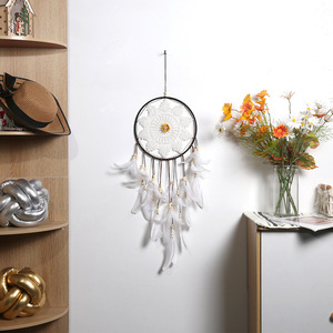 <span class=keywords><strong>Atrapasueños</strong></span> de macramé, decoración de pared <span class=keywords><strong>con</strong></span> <span class=keywords><strong>plumas</strong></span>, <span class=keywords><strong>atrapasueños</strong></span> blanco grande, cuentas de madera, colgante de pared bohemio - Product Image 4