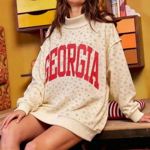 カスタムロゴ文字女性用特大長袖リバーシブルプルオーバースウェットシャツ刺繍プリントモックネックパーカー冬秋 - Product Image 5