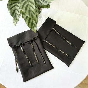 Chuanghua Custom 8oz Twill Cotton Muslin Recyclable Ribbon Logo Printed Black Envelope <b>Dust</b> Gift Packaging <b>Bags</b> - Product Image 3