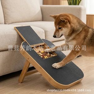 Wooden Dog <b>Scratching</b> <b>Post</b> With Pull Out Sandpaper And Food Box For Dogs Folding Design - Product Image 3