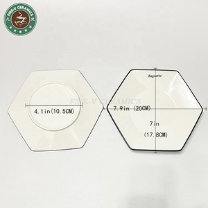 Quantité personnalisée blanc vert octogone hexagone trovirens porcelaine plat assiettes en céramique avec bordure dorée pour Restaurant - Product Image 5