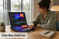 Laptop Bisnis Layar Ganda Baru 16 Inci, Layar Sentuh Ganda, Ultra Tipis, Metal, Notebook Win11 untuk Penggunaan Kantor dan Komersial