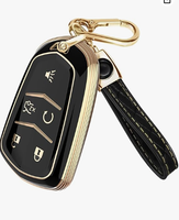 Compatible avec la coque de clé de voiture Cadillac Escalade 2016 avec porte-clés pour ATS CTS DTS SRX STS XTS en cuir et TPU