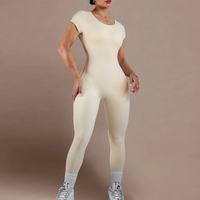 Combinaison une pièce pour femme grande taille, dos ouvert, manches courtes, extensible dans les quatre sens, respirante, pour le yoga