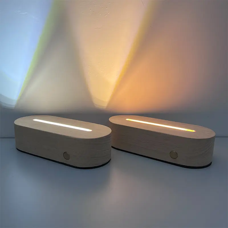 Nouvel arrivage Lampe circulaire en bois à piles AAA Tenant une boule de cristal Veilleuse 3D Lampe LED USB portable 7 # Boîte à piles Base en bois