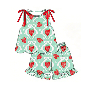 Conjuntos de Shorts Casuales de Verano para Niñas con Estampado de Flores y Lazos de Fresa, Vestido con Volantes, Pelele Burbuja para Bebé, Ropa para Hermanas - Product Image 2