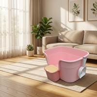 Meuble de toilette pour chat moderne, style salle de bain intérieure, avec bac à litière dissimulé, facile à nettoyer et rangement intégré