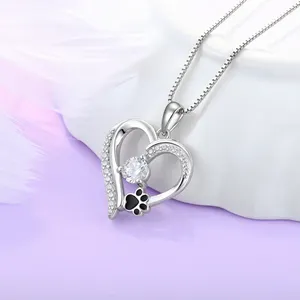 Wholesale Fashion Jewelry S925 Silver Heart-Shaped Pendant Cat Claw Enamel Love Necklace Cute Dog Claw Pendant