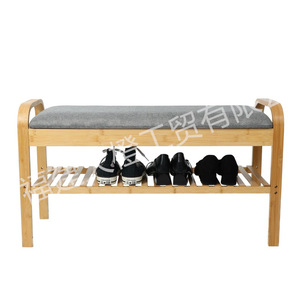 Banco para zapatos de madera de bambú con estante de almacenamiento, taburete de entrada de estilo nórdico para adultos - Product Image 1