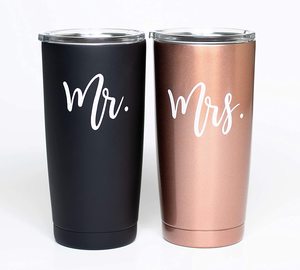Tasse à café isolée en acier inoxydable, avec paille, mr et mrs, double paroi, coffret cadeau, 18 oz 12oz 20oz 30oz - Product Image 3