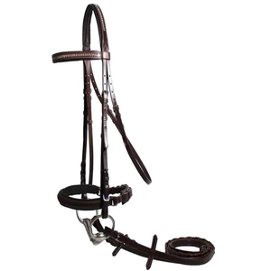 Genuine Leather Crystal Padded Crown English Crank Bridle with Genuine Leather Dressage Bridle Clear Crystal Browband - Product Image 3