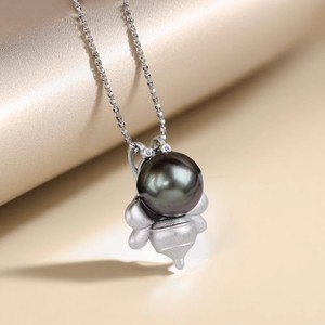 31278DIY Female Fashion Pendant with 9-11mm Round Beads S925 Silver Pearl Accessories Empty Support <b>Bee</b> Style for Stylish Women - Product Image 4