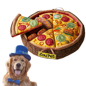 제조업체 츄가드 테크놀로지 플러시 퍼즐 강아지 장난감 컬러풀 삑삑이 피자 박스 세트 맞춤형 강아지 장난감 - Product Image 1