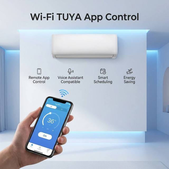 Wall Mounted Split Solar Air Conditioner DC Inverter EER 4.6 Energy Saving Wifi TUYA App Control Motor Low Noise Hotel Hospital