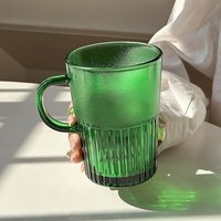 Mug en verre texturé vert, double texture, côtelé, avec poignée, pour café, thé, maison, café, restaurant, vaisselle, cadeau