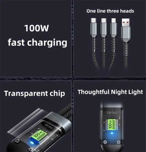 100W 3-in-1 Super Fast Charging Type-C Micro <strong>USB</strong> <strong>Cable</strong> 1m Nylon Braided Mobile Phone <strong>Power</strong> Supply Charger Wire Cord Phone <strong>Cable</strong> - Product Image 3
