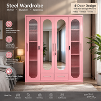 Armoire coulissante en acier améliorée kd, meuble de rangement personnalisé pour vêtements avec miroir, armoire de chambre à coucher avec tiroir