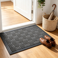 Tapis d'entrée en caoutchouc noir à texture géométrique en relief, tapis de porte robuste antidérapant pour la maison, le bureau et l'usage commercial