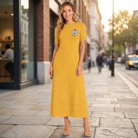 Robe pull midi en maille unie pour femme, élégante, coupe trapèze, ornée de perles, décontractée, pour le bureau, robe maxi tricotée, vente en gros