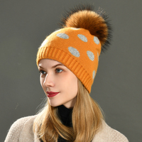 Bonnet d'hiver de luxe extensible à double couche, vente en gros, pompon en vraie fourrure, bonnet unisexe en laine à pois communs, bonnet personnalisé en vrac pour l'extérieur