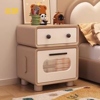 Table de chevet en bois moderne et minimaliste pour enfants, avec rangement robot créatif, lumière LED et 2 tiroirs, mobilier de chambre pour garçons et filles