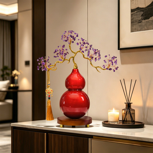 Amethyst <b>Crystal</b> Gourd <b>Tree</b> Ornament New Chinese Style Lucky Charm Housewarming Gift Living Room Decoration - Product Image 3