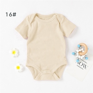 ملابس الطفل الجمبسوت البناتي الصيفي لون واحد مضلع كنزة الصيف المنزلية قصيرة الأكمام فقاعة بدلات الجسم للبنات الرضع الجمبسوت - Product Image 6