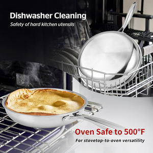 厨房燃气电磁炉无涂层不粘三层304不锈钢锅煎锅带盖不锈钢煎锅 - Product Image 4