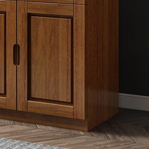 <b>Solid</b> <b>Wood</b> <b>Bookcase</b> Walnut Color Hinged Door Storage Study Room Cabinet - Product Image 4