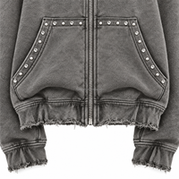 Sweat-shirt à capuche zippé pour homme personnalisé, broderie florale, strass, streetwear, fournisseur OEM ODM, fabricant de vêtements