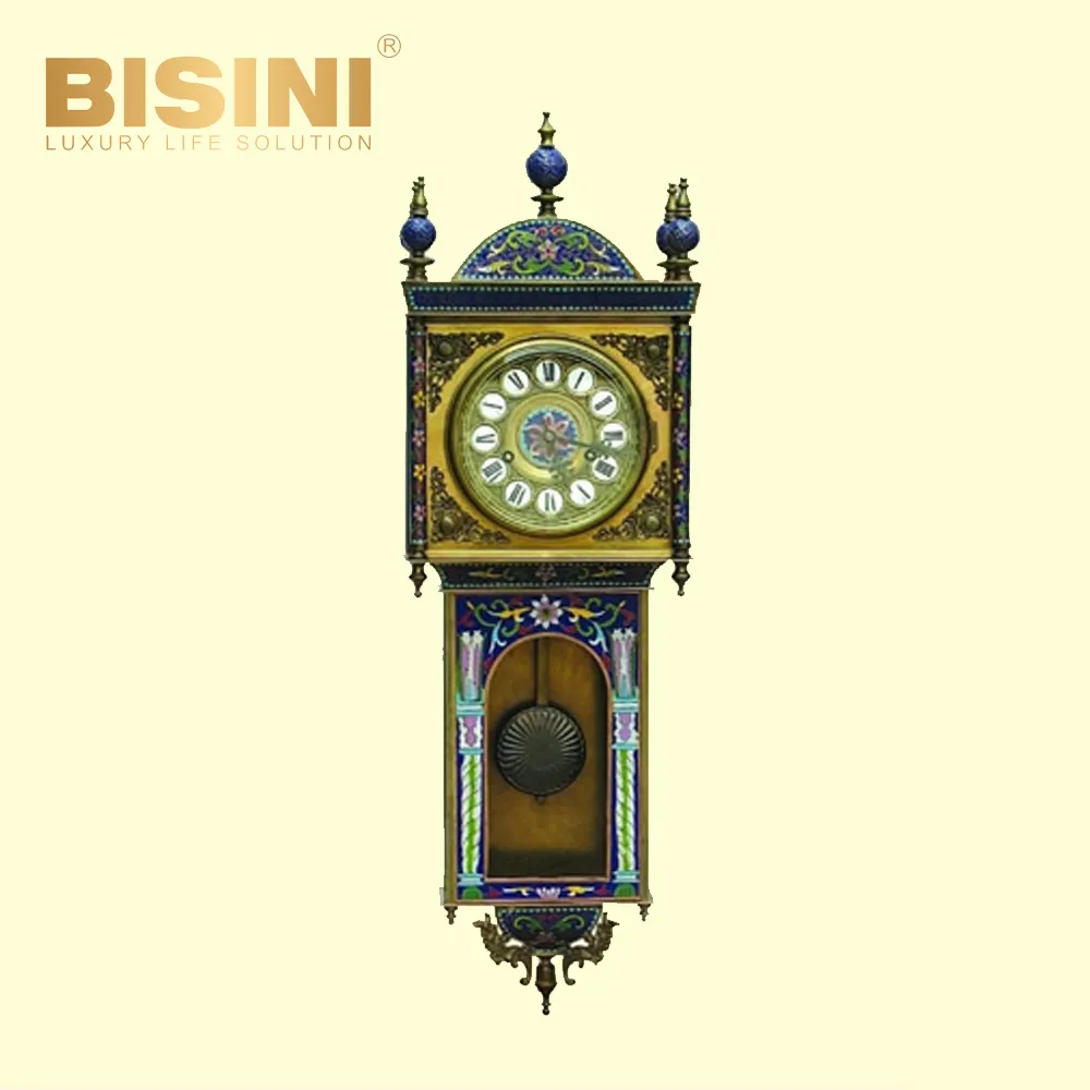 Luxury Retro Cloisonne Wall Clock Gold-plated copper Classical Exquisite Floral patterns Enamel Wall Clock with The pendulum