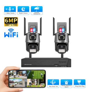 Système de caméra de <span class=keywords><strong>surveillance</strong></span> CCTV <span class=keywords><strong>WiFi</strong></span> IP Hongnaer 6MP 2CH à double objectif, <span class=keywords><strong>enregistreur</strong></span> vidéo réseau, système de caméra de sécurité sans fil ICSee - Product Image 1