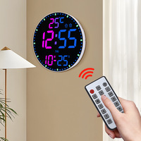 Horloge murale circulaire intelligente RGB avec thermomètre, compte à rebours, fonction silencieuse, alarme, fonction snooze, miroir, réglage de la luminosité